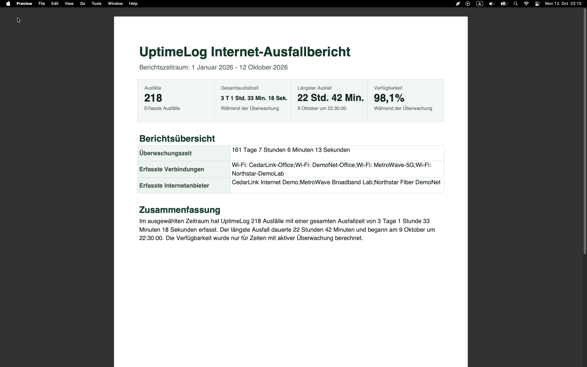 PDF-Berichtsübersicht