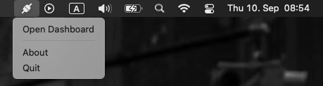 UptimeLog menu bar menu with the dashboard option